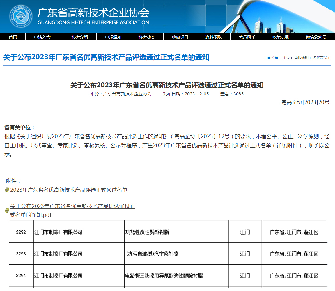 2023年廣東省名優高新技術產品
